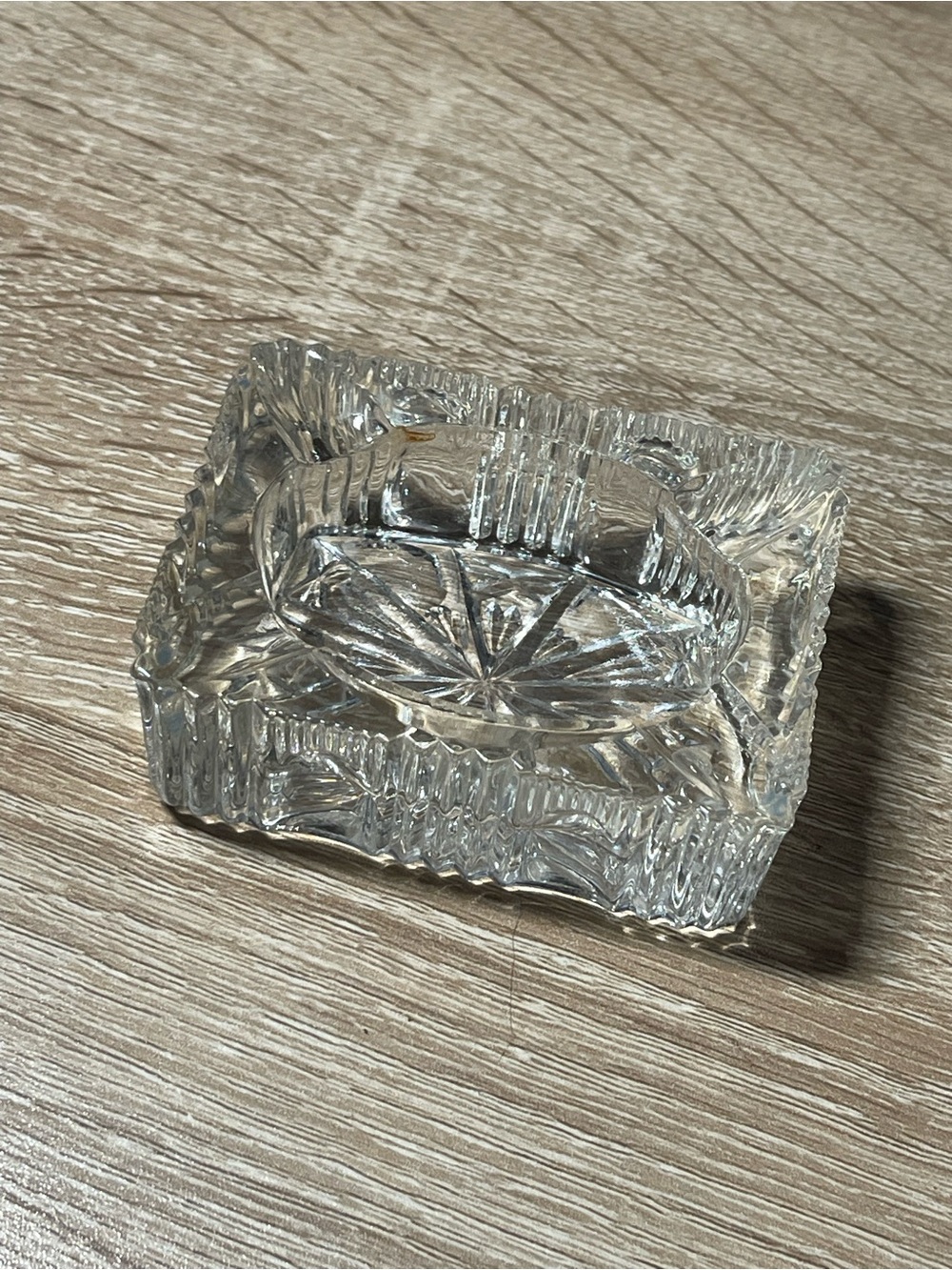 Clear Pressed Glass mini cigar  Ashtray with Star Cut Design